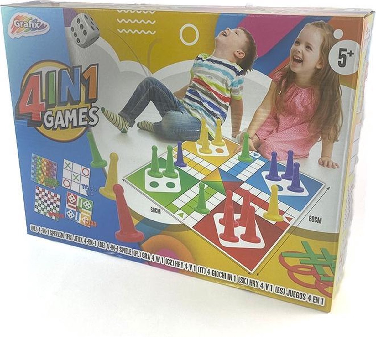 Extra grote spellendoos 4 in 1 van WDMT™ | Bevat meerdere spellen, waaronder dammen en Ludo | XL-formaat met grote pionnen | Geschikt voor binnen en buiten